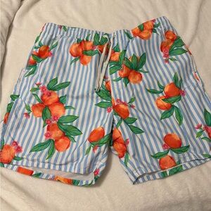 Old Navy Blue Striped Men's Shorts with Orange Fruit Print